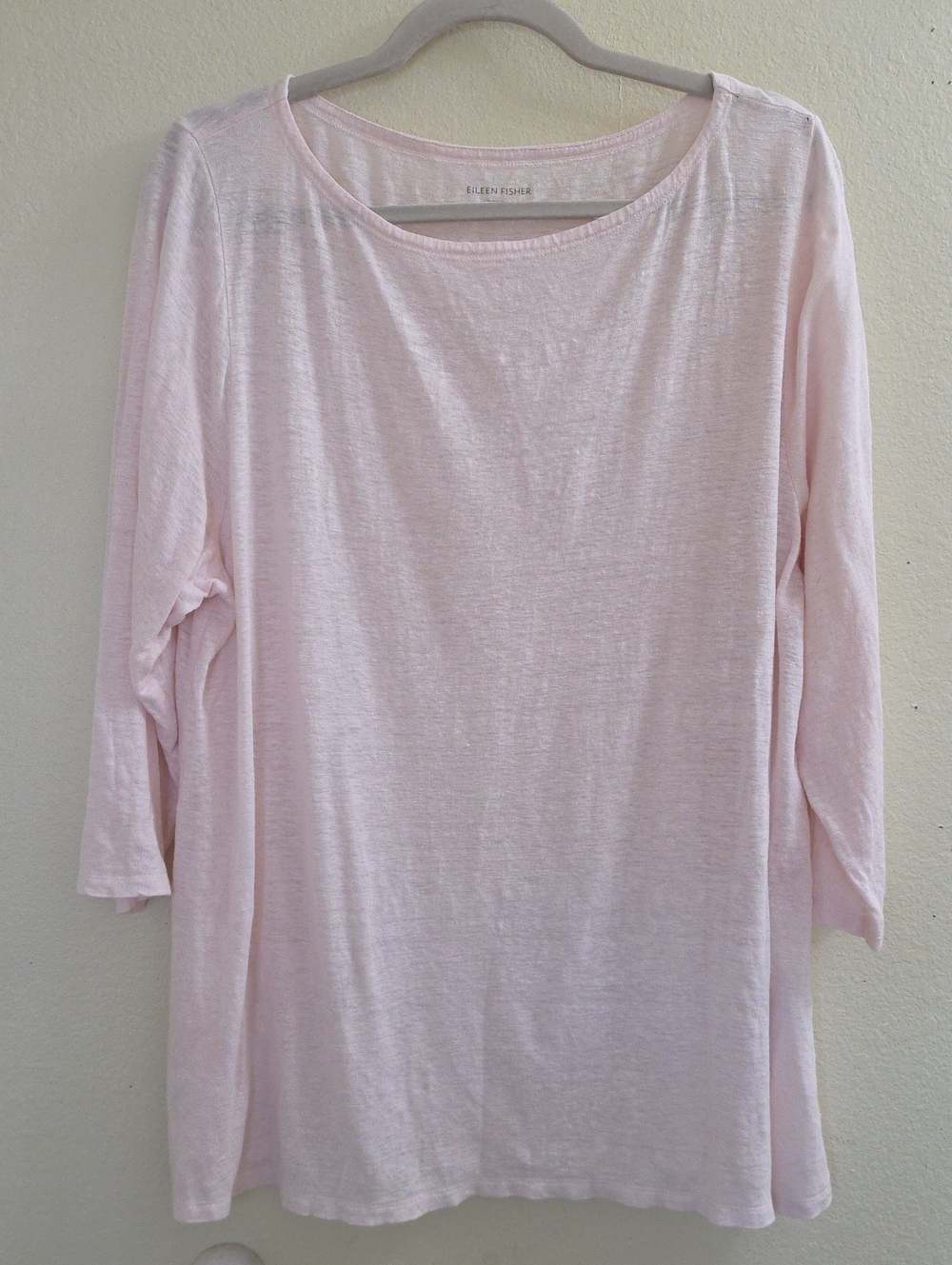 Eileen Fisher Organic Linen Pink Scoop Neck Top, XL